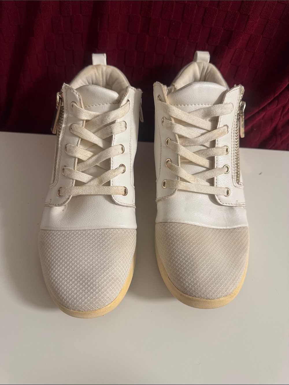 Aldo Women's Off-White Lace-Up Sneakers with Side Zip